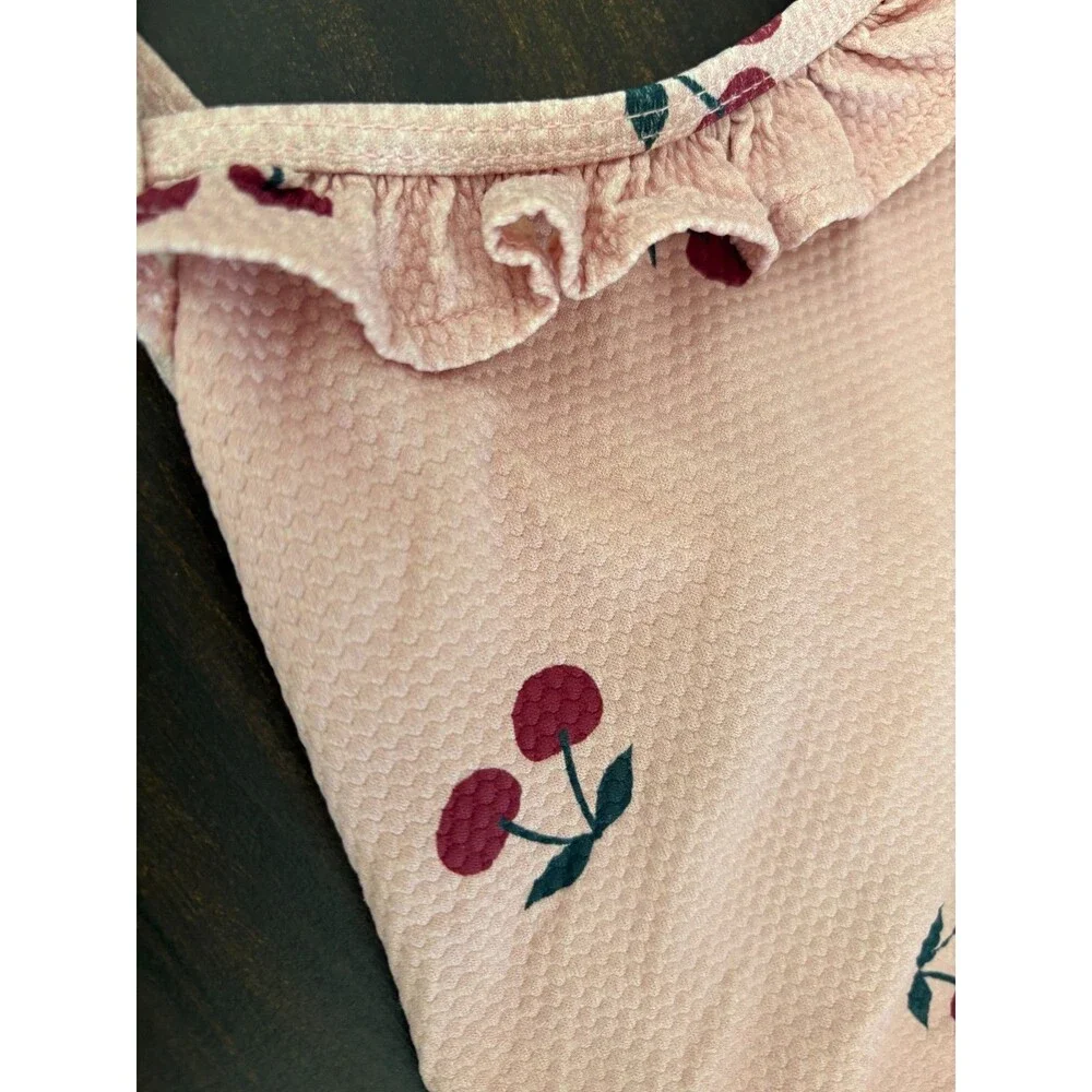 Kuling Girls One Piece Swimsuit Pink Cherry Ruffle Size 110/116 (Fits 3T-4T)